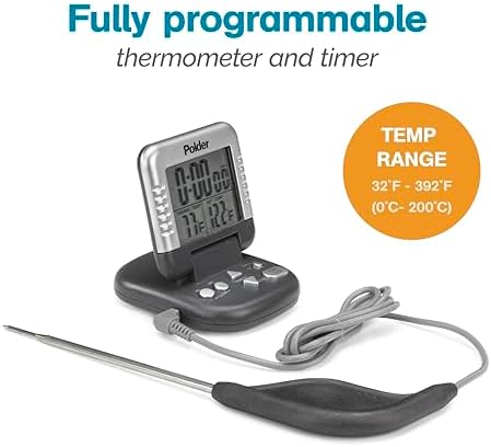 Polder Classic Digital Thermometer and Timer, Meat Thermometer for Cooking, Stainless Steel Probe, 24-Hour Countdown Timer with 40" Long, High-Heat Silicone Cord - Image 2