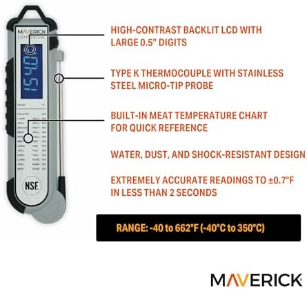 Maverick Pro‑Temp Digital Meat Thermometer PT‑100BBQ, Instant Read with Backlit Display, Oven Safe, Calibration Feature, Grill, Smoker & BBQ Temperature Probe - Image 3