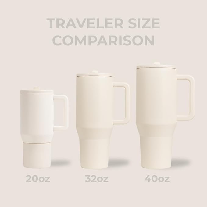 HydroJug Traveler - 32 oz Water Bottle with Handle & Flip Straw - Fits in Cup Holder, Leak Resistant Tumbler-Reusable Insulated Stainless Steel & Rubber Base - Gifts for Women & Men, Cream - Image 4