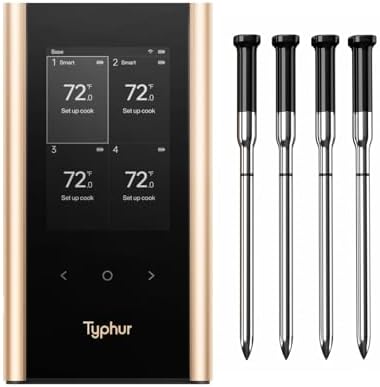Sync Gold Wireless WiFi Meat Thermometer, 4 Slim Probes, 6 Sensors, 10x Stronger Signal, ±0.5℉ Accuracy, Smart Base Direct Setup, Reliable Reading Through Kamado Grill, BBQ, Oven, Smoker, Air Fryer by Unknown