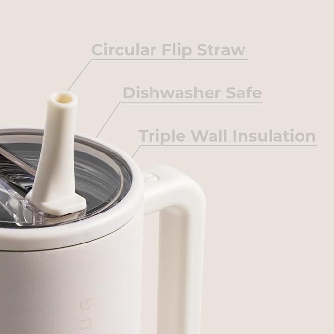 HydroJug Traveler - 32 oz Water Bottle with Handle & Flip Straw - Fits in Cup Holder, Leak Resistant Tumbler-Reusable Insulated Stainless Steel & Rubber Base - Gifts for Women & Men, Cream - Image 3