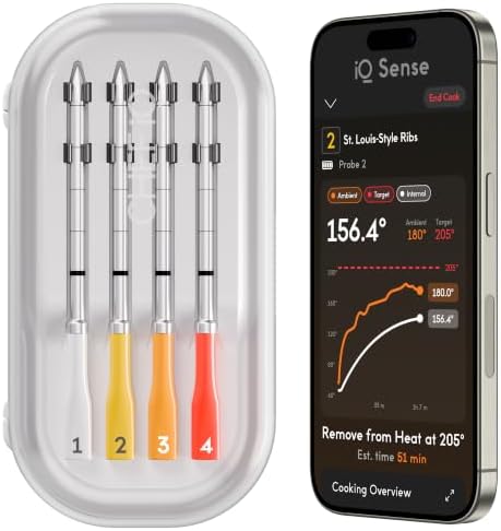 CHEF iQ Sense | Smart Wireless Meat Thermometer | 4 Ultra-Thin Probes | WiFi Unlimited Range | 1000°F Heat Safe | 5 Sensors | BBQ, Grill, Oven, Smoker, Air Fryer | Gen3 by Unknown