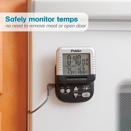 Polder Classic Digital Thermometer and Timer, Meat Thermometer for Cooking, Stainless Steel Probe, 24-Hour Countdown Timer with 40" Long, High-Heat Silicone Cord - Image 6