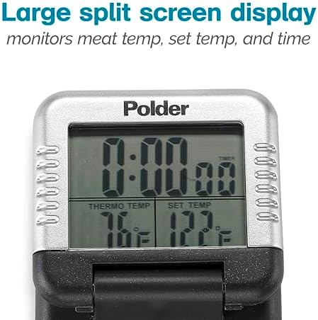 Polder Classic Digital Thermometer and Timer, Meat Thermometer for Cooking, Stainless Steel Probe, 24-Hour Countdown Timer with 40" Long, High-Heat Silicone Cord - Image 5