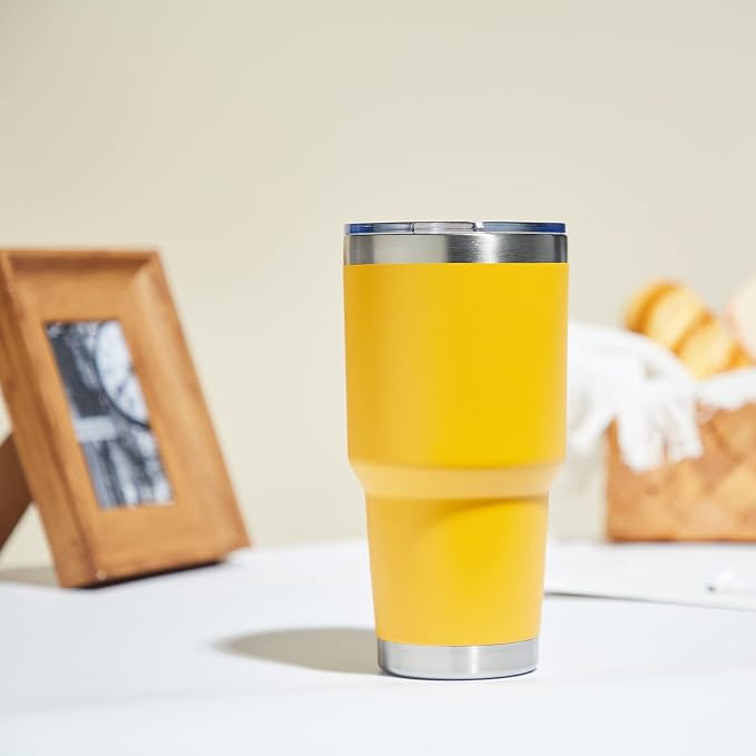 MEWAY 30oz Insulated Tumbler With Lids and Straws,Stainless Steel Double Vacuum Coffee Tumbler Cup, Brush, Durable Powder Coated Coffee Cup for Cold & Hot Drinks, Office, Travel(Yellow,4 PACK) - Image 5