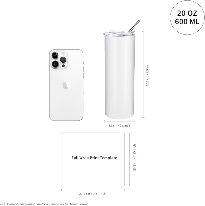 PYD Life 10 Pack Sublimation Tumblers Bulk Blank 20 OZ Skinny White Stainless Steel Tumbler Cups with Straw and Lid for Mug Tumbler Heat Press Sublimation Oven Printing - Image 2