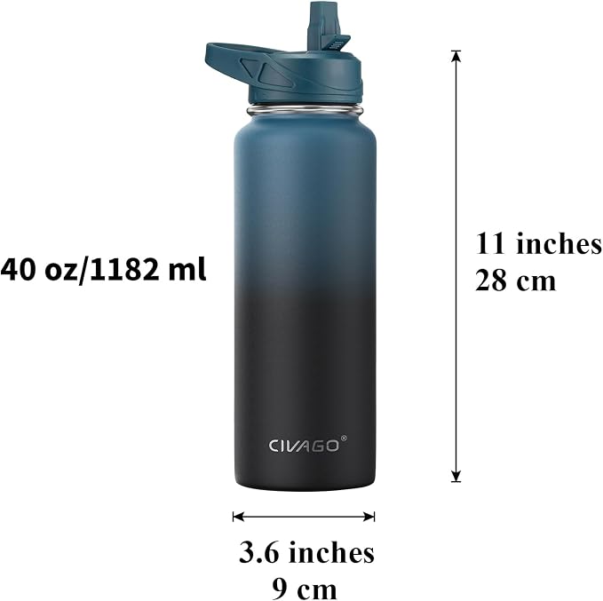 CIVAGO 40 oz Insulated Water Bottle With Straw, Stainless Steel Sports Water Cup Flask with 3 Lids (Straw, Spout and Handle Lid), Double Walled Travel Thermal Canteen Mug, Deep Orange - Image 4