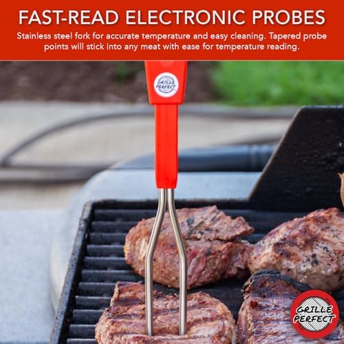 Digital Meat Thermometer Fork for Grilling & BBQ with Ready Alarm, Pro Temp Points for Quick Accurate Temperature on Steak, Pork, Chicken & Hot Grilled Food on Patio or Outside Kitchen - Image 4