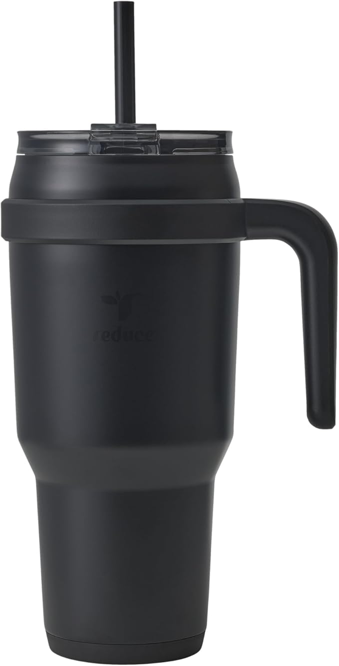 REDUCE 40 oz Stainless Steel Tumbler with Handle - Dual-Wall Vacuum Insulated Travel Mug, Sweat-Proof Lid & Reusable Straw - Keeps Drinks Cold for 24 Hrs, Fits Cupholders, Dishwasher Safe - Phantom by Reduce