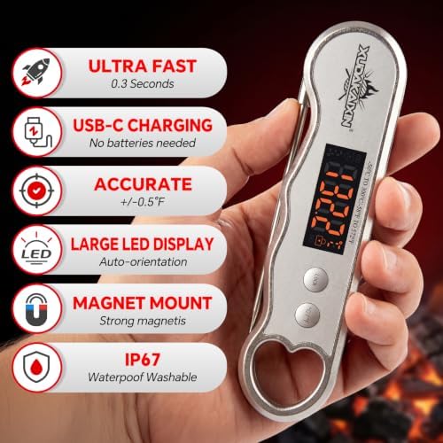 0.3s Fast Read Meat Thermometer – USB-C Rechargeable, Silvery - Image 3