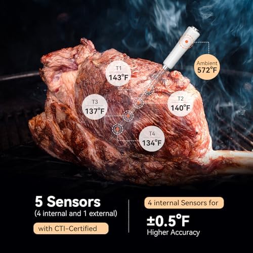 INKBIRD Wireless Meat Thermometer INT-11S-B, Bluetooth 5.4 Thermometer with Ultra-High Detection Accuracy of ±0.5°F, 5 Sensors in 1 Probe Smart Meat Thermometer for Grills, Ovens, Smokers, Air Fryers - Image 3