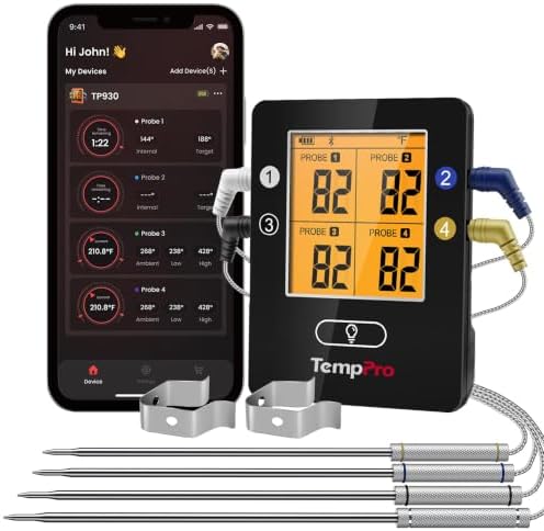 TempPro TempSync 650FT Bluetooth Meat Thermometer with 4-Probes, by TempPro