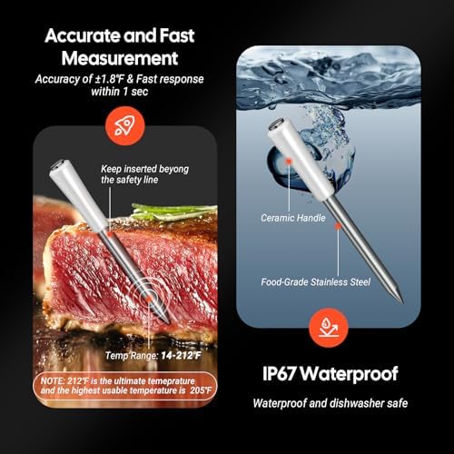 Short Probe Wireless Meat Thermometer，1000Ft Bluetooth for BBQ, Grill, Oven - Image 4
