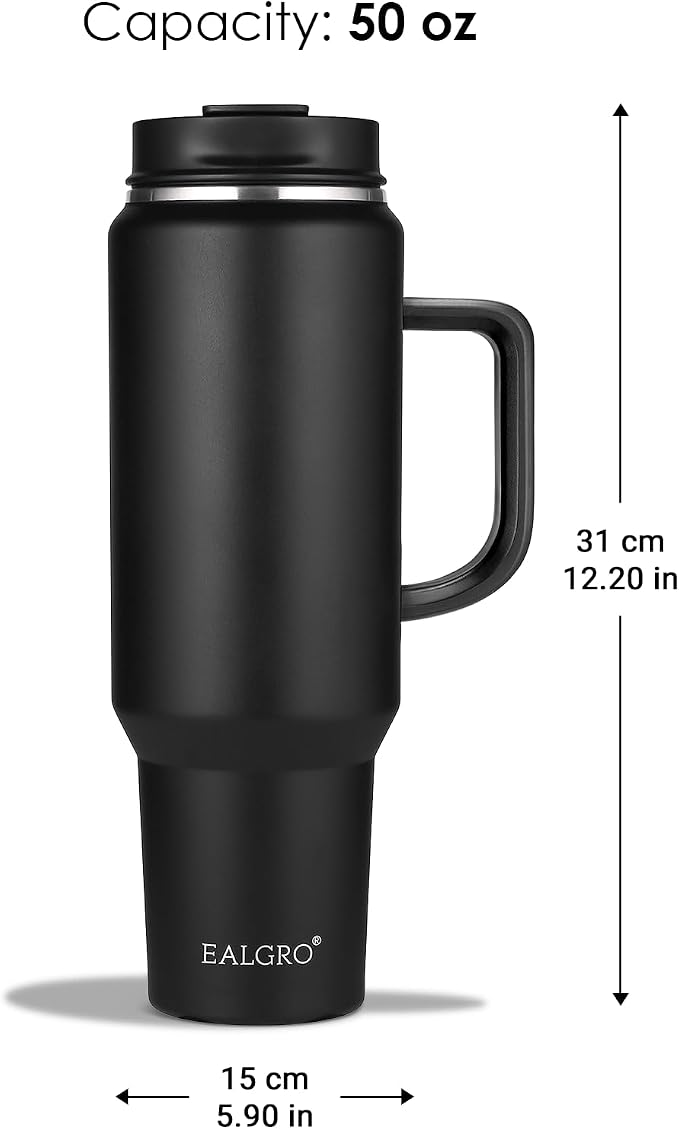 EALGRO 50 oz Tumbler with Handle, Insulated Tumblers with Lid and Straw, Large Metal Sports Water Bottle Jug, Thermal Stainless Steel Travel Coffee Mug Cup, Army Green - Image 4