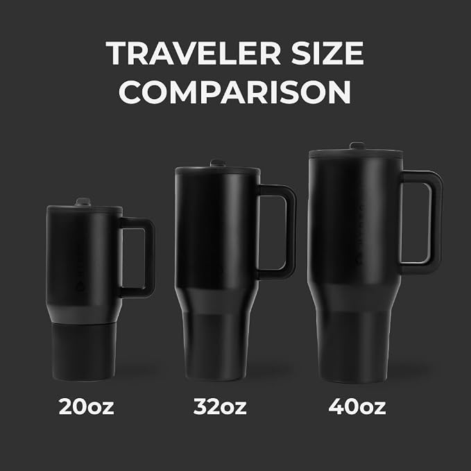 HydroJug Traveler - 40 oz Water Bottle with Handle & Flip Straw - Fits in Cup Holder, Leak Resistant Tumbler-Reusable Insulated Stainless Steel & Rubber Base - Gifts for Women & Men, Black - Image 4