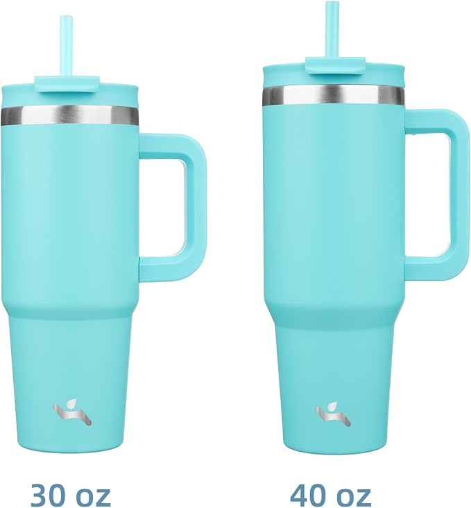 Konokyo 30 oz Tumbler with Handle and 2 Straws,2 in 1 Lid Insulated Water Bottle Stainless Steel Travel Coffee Mug,Turquoise - Image 3