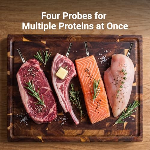 Sync Gold Wireless WiFi Meat Thermometer, 4 Slim Probes, 6 Sensors, 10x Stronger Signal, ±0.5℉ Accuracy, Smart Base Direct Setup, Reliable Reading Through Kamado Grill, BBQ, Oven, Smoker, Air Fryer - Image 2