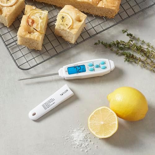 Taylor Digital Waterproof Meat Thermometer for Kitchen, Grill & BBQ, Blue Backlit Display, Narrow Step-Down Probe, Hold Function, NSF Certified, White - Image 4