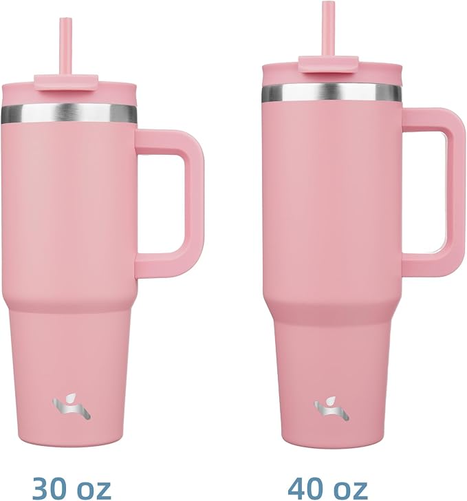 Konokyo 30 oz Tumbler with Handle and 2 Straws,2 in 1 Lid Insulated Water Bottle Stainless Steel Travel Coffee Mug,Pink - Image 3