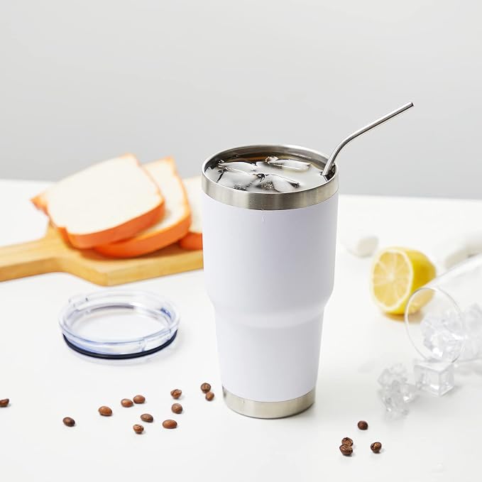 MEWAY 30oz Insulated Tumbler With Lids and Straws,Stainless Steel Double Vacuum Coffee Tumbler Cup, Brush, Durable Powder Coated Coffee Cup for Cold & Hot Drinks, Office, Travel(White,12 PACK) - Image 7
