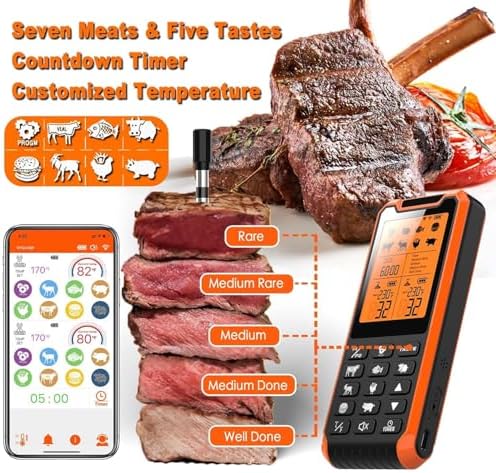 Smart Bluetooth Meat Thermometer - Long Range Wireless Food Thermometer, Digital Meat Thermometer with Dual Probes for BBQ Grill, Oven, Smoker, Air Fryer - Image 4
