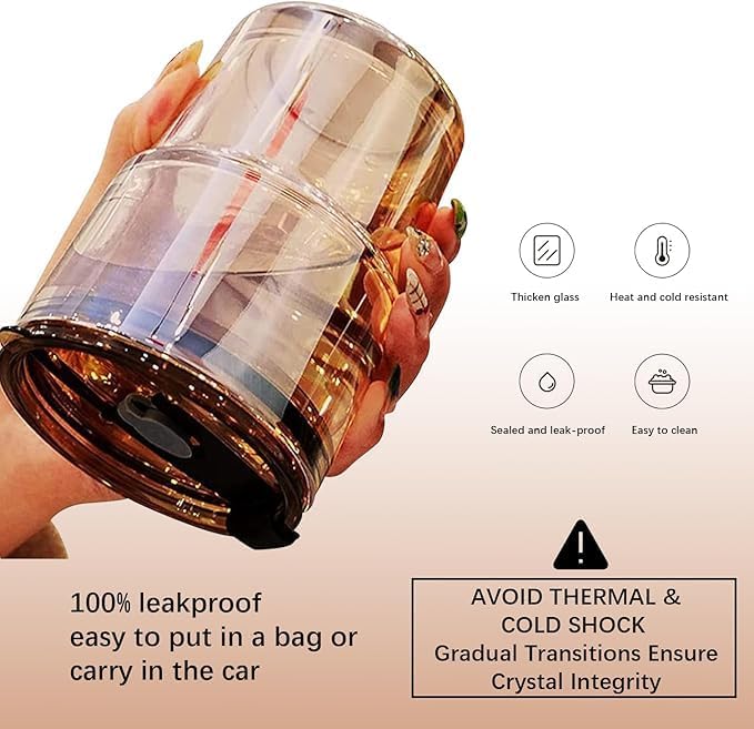 BLUEPOLAR 13oz/400ml Tumbler Water Glass, Cups with Straw and Lid Sealed Carry on for Coffee, Iced Tea, Thick Wall Insulated Glass Cup（Amber 2-Pack） - Image 5