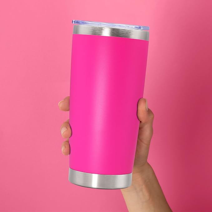 20oz Tumbler Stainless Steel Tumbler Cup with Lid Vacuum Insulated Double Wall Travel Mug, Durable Powder Coated Travel Coffee Tumbler Mug for Hot & Cold Drinks, Hot Pink,4 Pack - Image 8