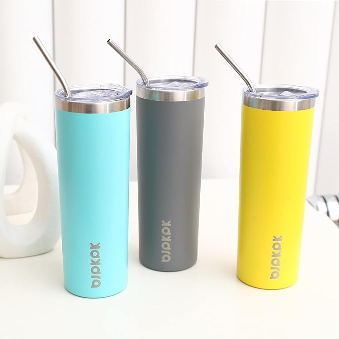 BJPKPK Black Skinny Stainless Steel Tumblers 20 oz Slim Insulated Reusable Coffee Travel Water Tumbler Cup With Lid - Image 4