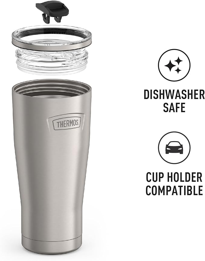 THERMOS ICON SERIES, Stainless Steel Cold Tumbler with Slide Lock, 24 Ounce, Matte Stainless Steel - Image 3