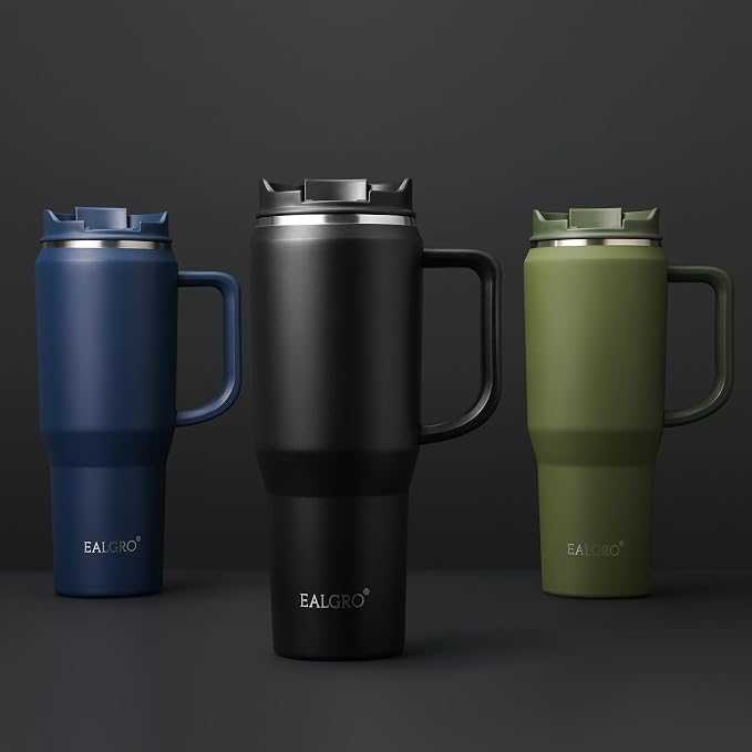 EALGRO 50 oz Tumbler with Handle, Insulated Tumblers with Lid and Straw, Large Metal Sports Water Bottle Jug, Thermal Stainless Steel Travel Coffee Mug Cup, Army Green - Image 5