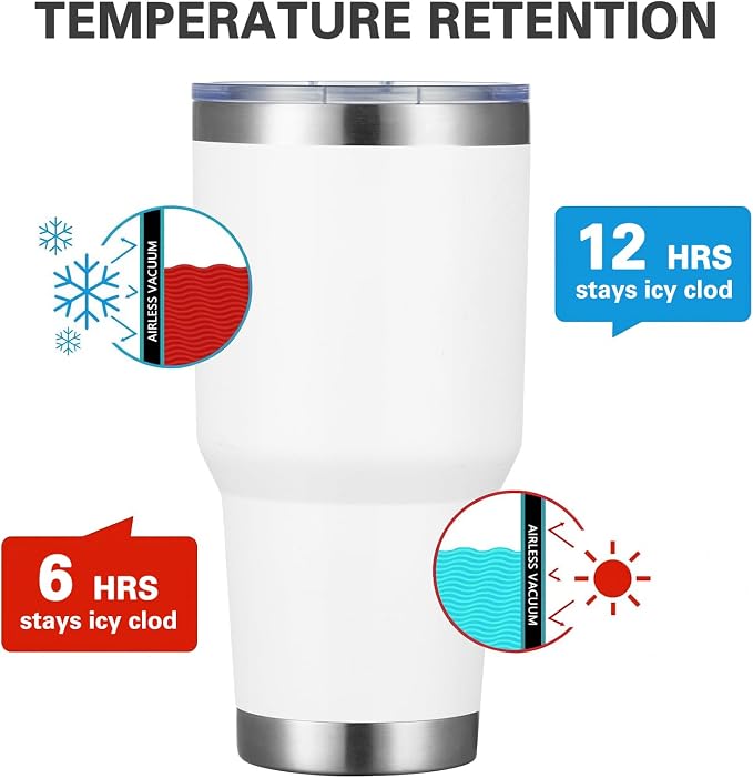 MEWAY 30oz Insulated Tumbler With Lids and Straws,Stainless Steel Double Vacuum Coffee Tumbler Cup, Brush, Durable Powder Coated Coffee Cup for Cold & Hot Drinks, Office, Travel(White,12 PACK) - Image 2