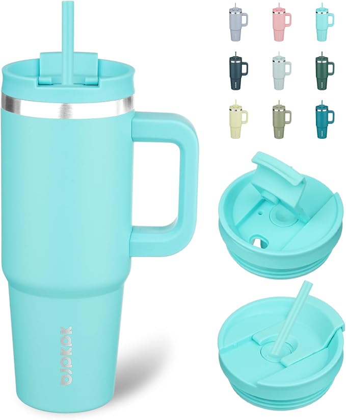 BJPKPK 30 oz Insulated Tumbler With Lid And Straw Stainless Steel Tumblers Cup With Handle For Women And Men,Turquoise by BJPKPK
