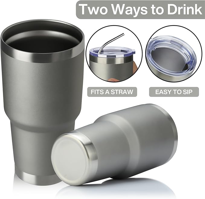 MEWAY 30oz Insulated Tumbler With Lids and Straws,Stainless Steel Double Vacuum Coffee Tumbler Cup, Brush, Durable Powder Coated Coffee Cup for Cold & Hot Drinks(Cold Grey,8 PACK) - Image 3