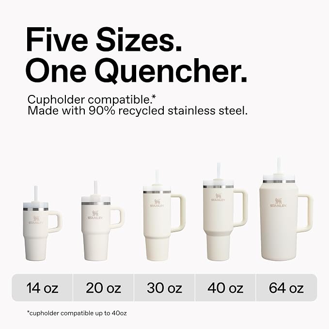 STANLEY Quencher H2.0 Flow State Tumbler, 30 oz, Cream 2.0 | Handle and Straw | 3-Position Lid | Cup Holder Compatible for Travel | Insulated Stainless Steel Cup | BPA-Free - Image 4