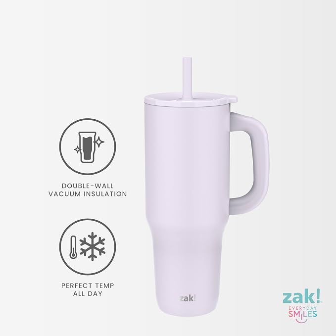 Zak Designs Sutton Travel Tumbler for On the Go, 40oz Stainless Steel with Vacuum Insulation, Silicone Straw, and Carry Handle for Cold Drinks (Sunflower Yellow) - Image 4