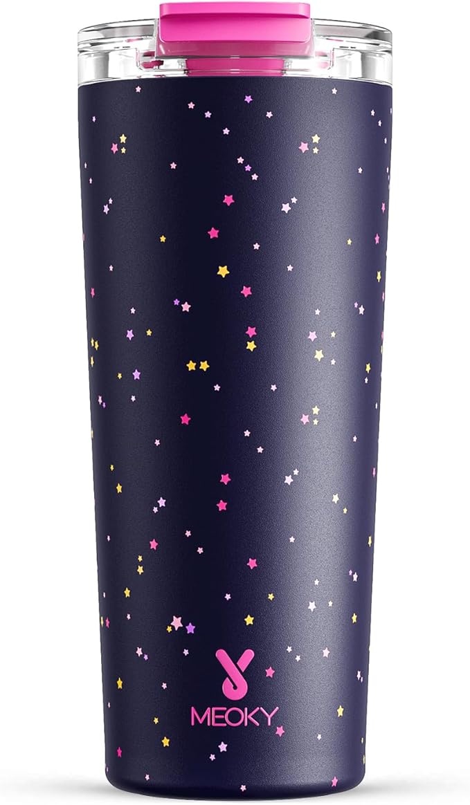Meoky 24 oz Travel Coffee Mug with Leak-proof Lid, Stainless Steel Insulated Coffee Tumbler, Keeps Hot for 8 Hours or Cold for 24 Hours, Fits in Car Cup Holder (Plum Stardust) by MEOKY