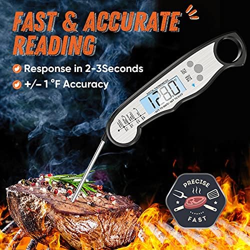 Digital Meat Thermometer, Waterproof Instant Read Food Thermometer for Cooking and Grilling, Kitchen Gadgets, Accessories with Backlight & Calibration for Candy, BBQ Grill, Liquids, Beef, Turkey… - Image 2