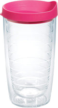 Tervis Clear & Colorful Lidded Made in USA Double Walled Insulated Tumbler Travel Cup Keeps Drinks Cold & Hot, 16oz, Fuchsia Lid by TervisTumblerCompany