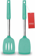 2 Pack Spatulas, Solid & Slotted Silicone Spatula Set, Stainless Steel Handle by VOVOLY