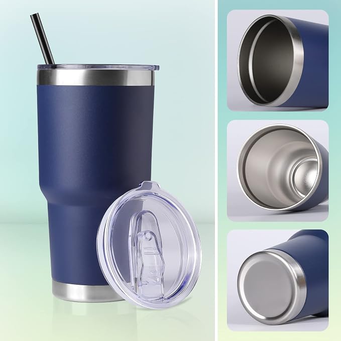 DOMICARE 30 oz Tumbler with Lid and Straw, Stainless Steel Tumblers Bulk, Insulated Vacuum Double Wall Travel Coffee Mug, Durable Powder Coated Tumbler Cup (Navy, 1) - Image 5
