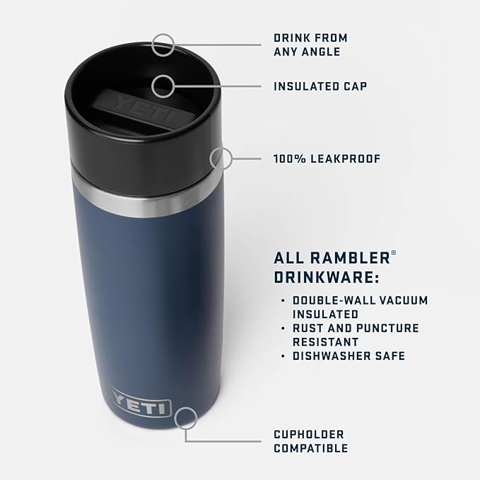 YETI Rambler 16 oz Travel Bottle, Stainless Steel, Vacuum Insulated with Leakproof Commuter Cap, Navy - Image 2