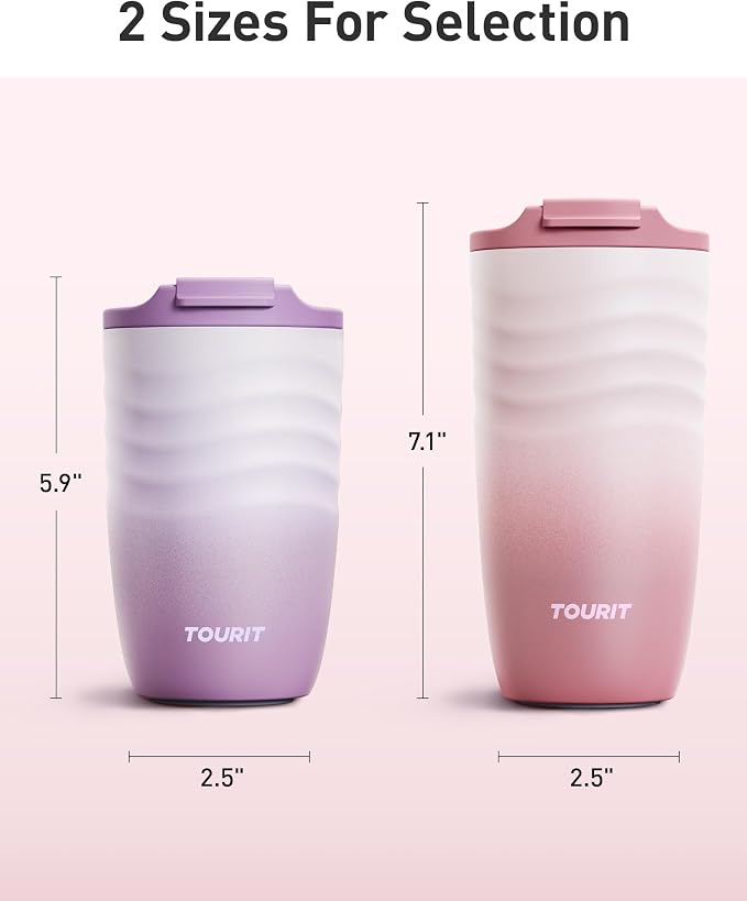 TOURIT 12 oz Travel Coffee Mug, Insulated Stainless Steel Travel Mug with Lid, Leak-Proof Double-Wall Vacuum Tumbler, Reusable Coffee Cup - Pink - Image 6