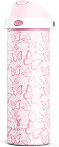 24 oz Insulated Water Bottle with Straw: Meoky Stainless Steel Metal Water Bottle with 2-in-1 Lid - Leak Proof, Cold for 24 Hours, Protective Silicone Base, BPA-Free for Sports Travel Car, Butterfly by MEOKY