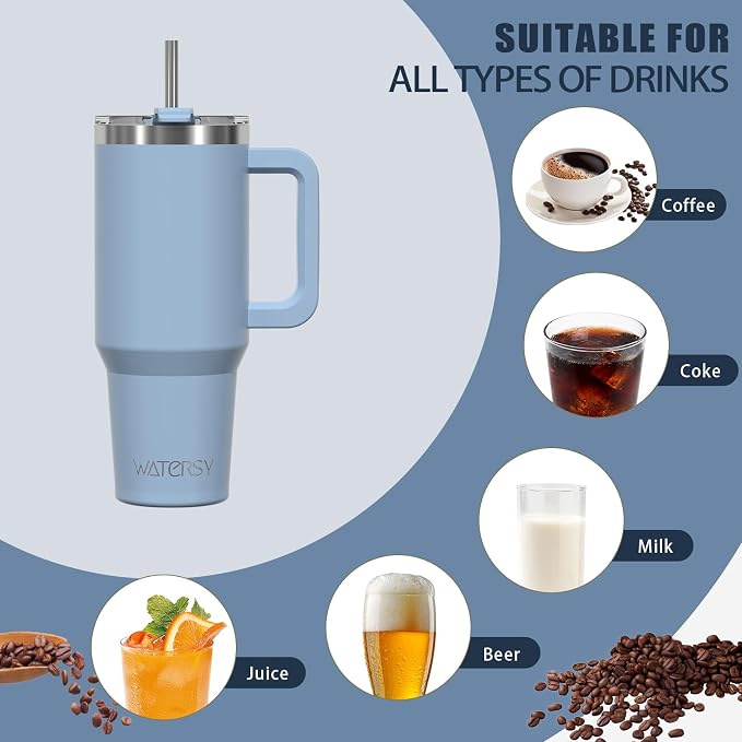 20 oz Tumbler with Handle,Tumbler with Lid and Straw,Double Wall Insulated Cup Stainless Steel Travel Mug(Cold for 34 Hours),Water Bottle for Iced Tea,Coffee,Cold Beverages(Smog Blue) - Image 6