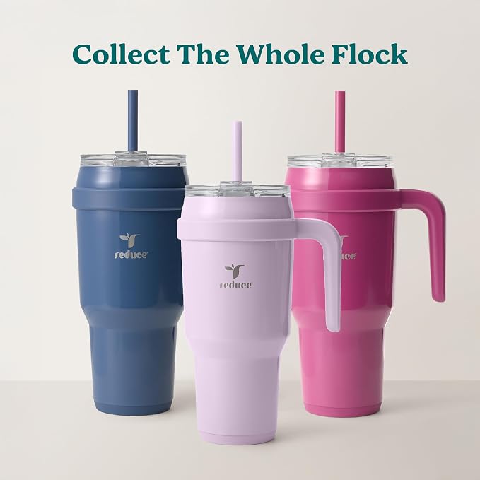 REDUCE 40 oz Stainless Steel Tumbler with Handle - Dual-Wall Vacuum Insulated Travel Mug, Sweat-Proof Lid & Reusable Straw - Keeps Drinks Cold for 24 Hrs, Fits Cupholders, Dishwasher Safe - Lilac Bud - Image 7