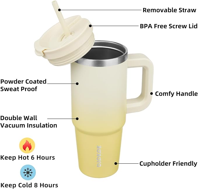 BJPKPK Tumbler With Handle And Straw 30oz Insulated Tumbler Cups With Lid Stainless Steel Travel Coffee Mug,Lemon - Image 2