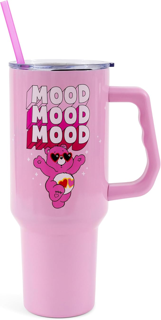 Silver Buffalo Care Bears “Mood” Double Walled Stainless Steel Tumbler with Handle Featuring Love-A-Lot Bear, Fits in Standard Cup Holder, 40 Ounces by SilverBuffalo