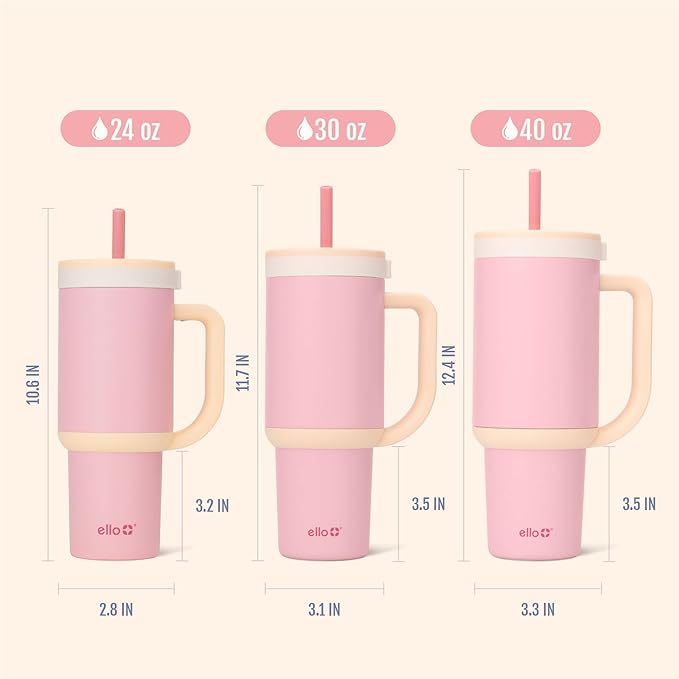 Ello Oasis 24 oz Tumbler with Handle & Retracting Straw | Reusable Insulated Stainless Steel Cup 100% Leakproof, Gifts for Teens Women Men | Keeps cold for 24 Hours, Cup Holder Friendly, Sunrise Glow - Image 8