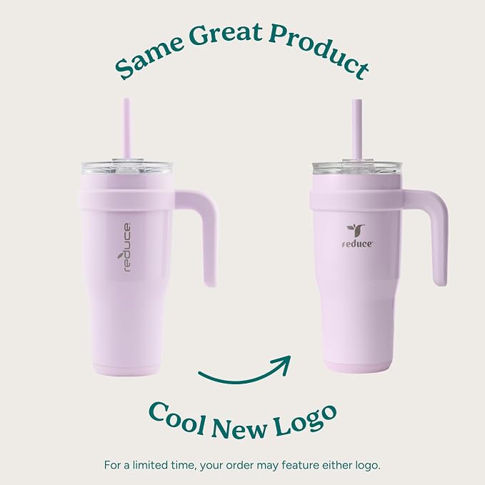 REDUCE 24 oz Stainless Steel Tumbler with Handle - Dual-Wall Vacuum Insulated Travel Mug, Sweat-Proof Lid & Reusable Straw - Keeps Drinks Cold for 24 Hrs, Fits Cupholders, Dishwasher Safe - Sand - Image 2