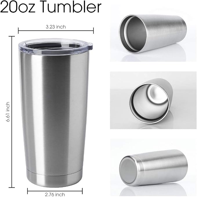 HASLE OUTFITTERS 20oz Stainless Steel Tumblers Bulk, Insulated Travel Cup with Lid, Double Wall Vacuum Coffee Mug for Cold & Hot Drinks 4 Pack, Silver - Image 2